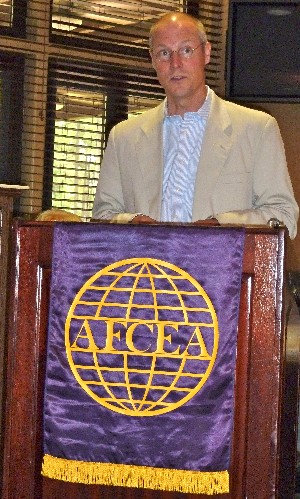 T. Brock Winslow, vice chancellor of the North Carolina School of Science and Mathematics, discusses the continued need for programs such as the Science Teaching Tools scholarships at the awards ceremony in August.